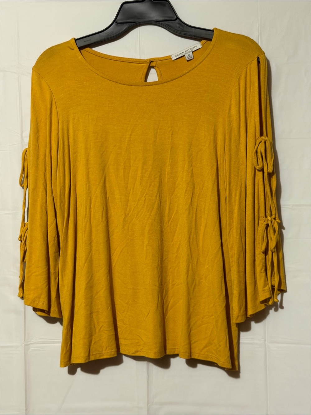 Green Envelope Mustard Tie-Sleeve Tunic Top